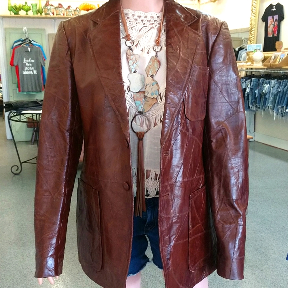 Vintage Brown Patch Work Leather Jacket. - image 1